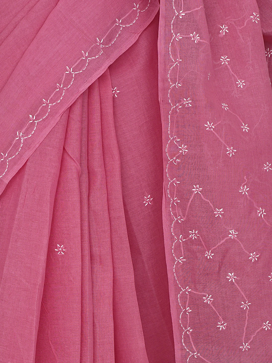 Ada Hand Embroidered Magenta Cotton Lucknowi Chikankari Saree With Blouse 01A882918
