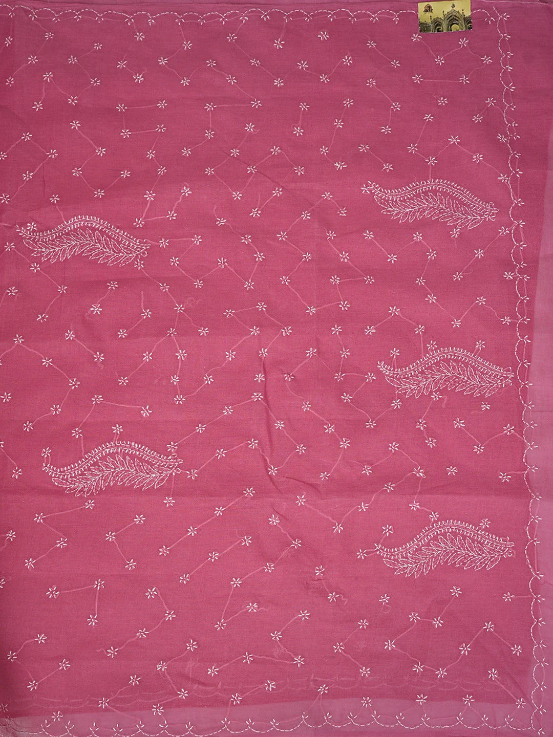 Ada Hand Embroidered Magenta Cotton Lucknowi Chikankari Saree With Blouse 01A882918