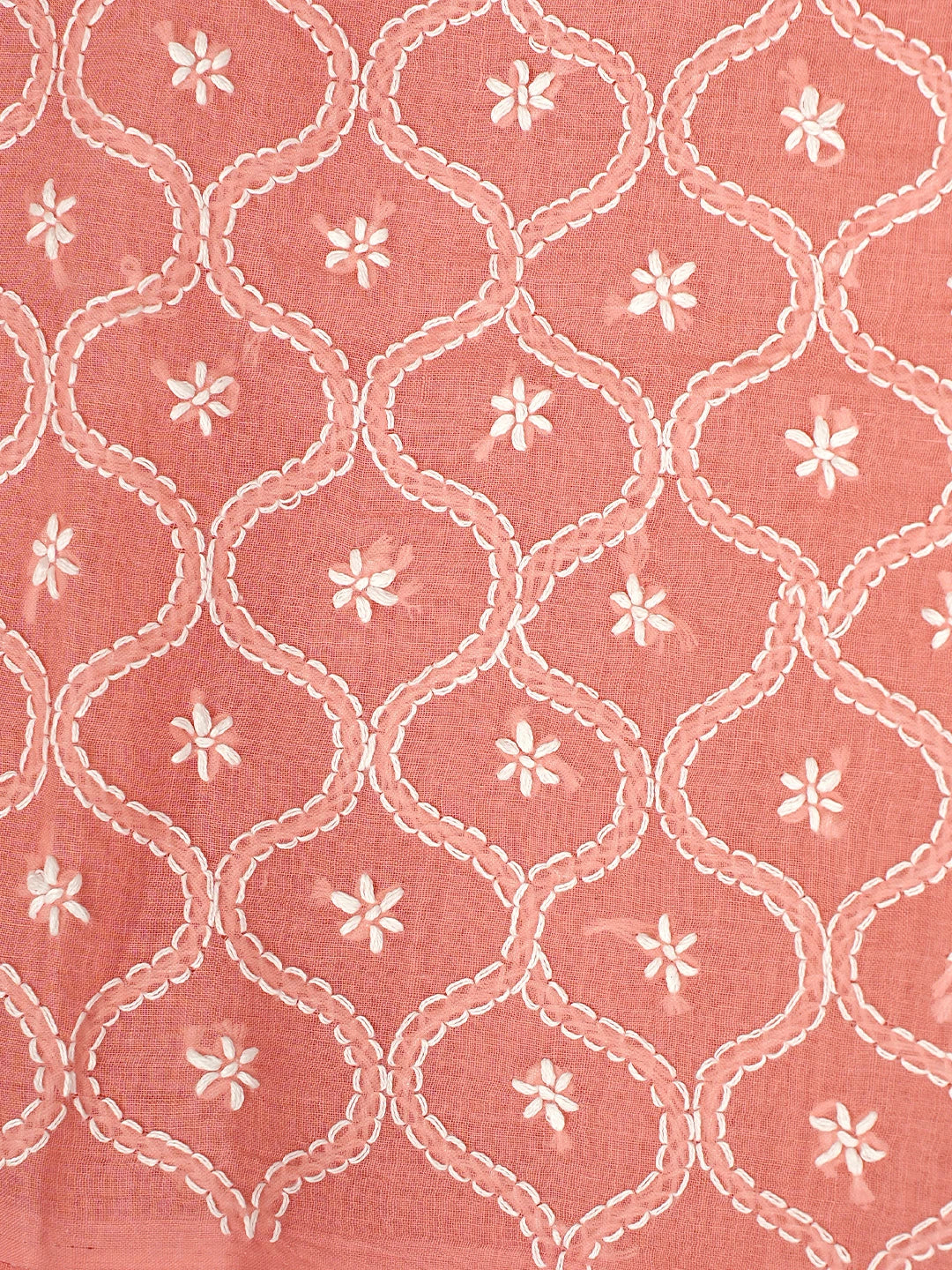 Ada Hand Embroidered Carrot Pink Cotton Lucknowi Chikankari Unstitched Suit Piece 01A882349