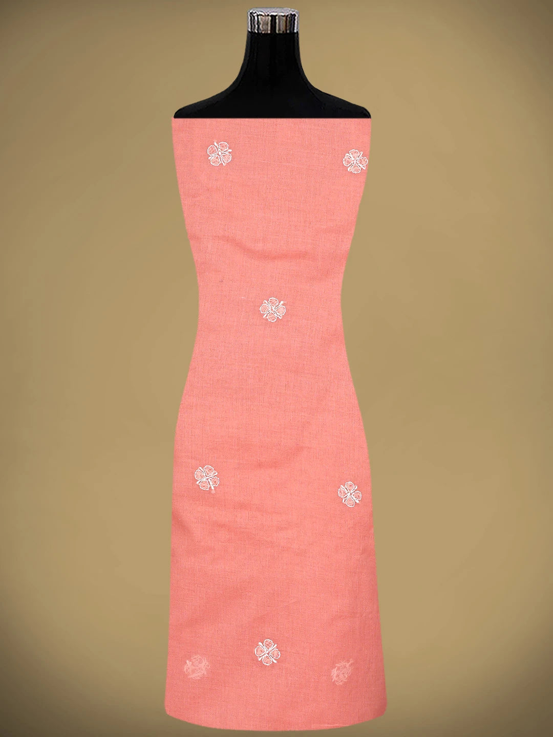 Ada Hand Embroidered Carrot Pink Cotton Lucknowi Chikankari Unstitched Suit Piece 01A882349