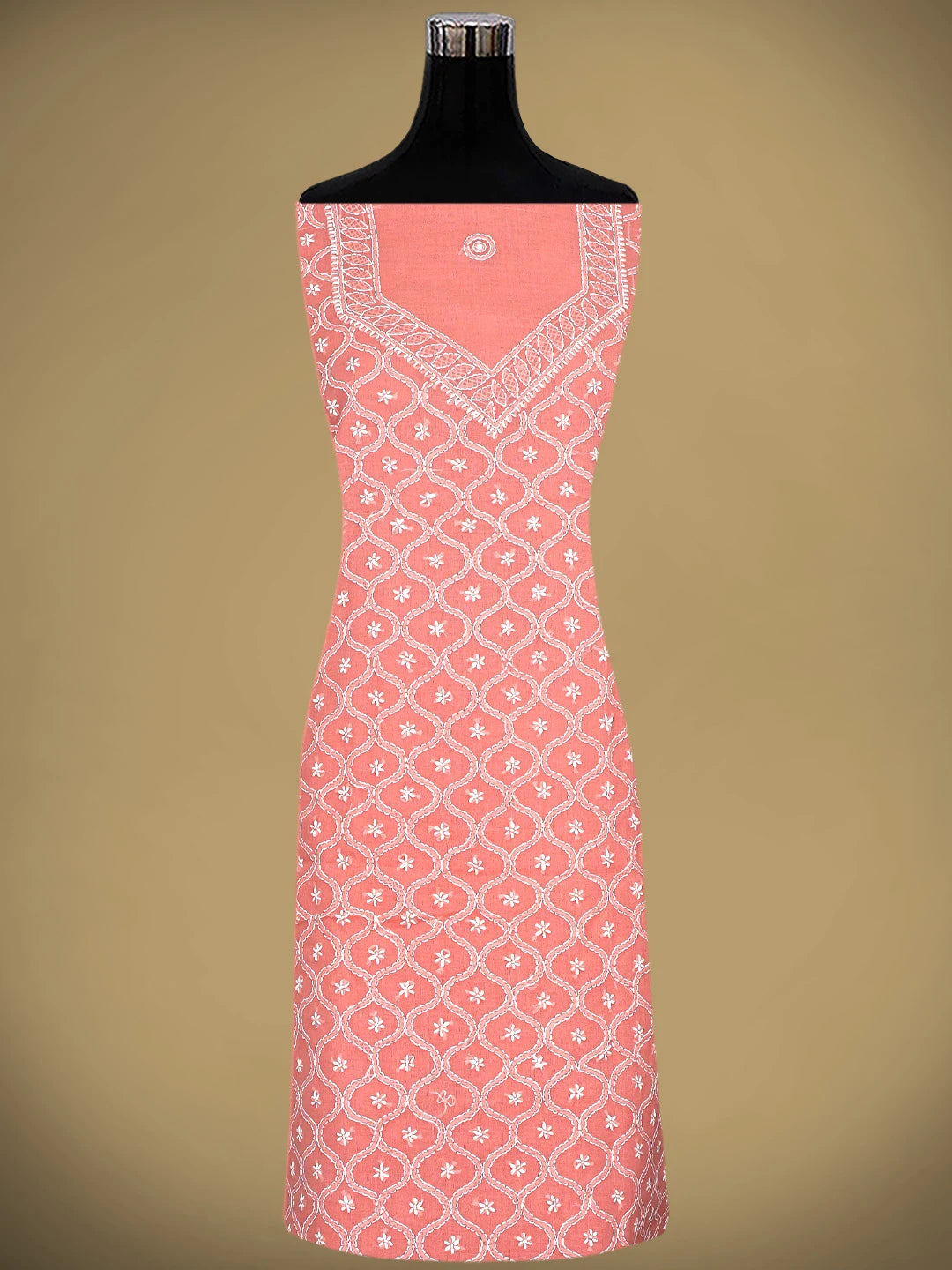 Ada Hand Embroidered Carrot Pink Cotton Lucknowi Chikankari Unstitched Suit Piece 01A882349