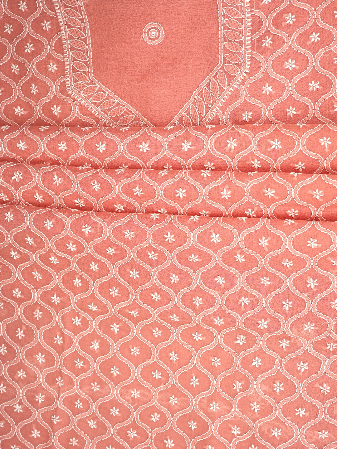 Ada Hand Embroidered Carrot Pink Cotton Lucknowi Chikankari Unstitched Suit Piece 01A882349