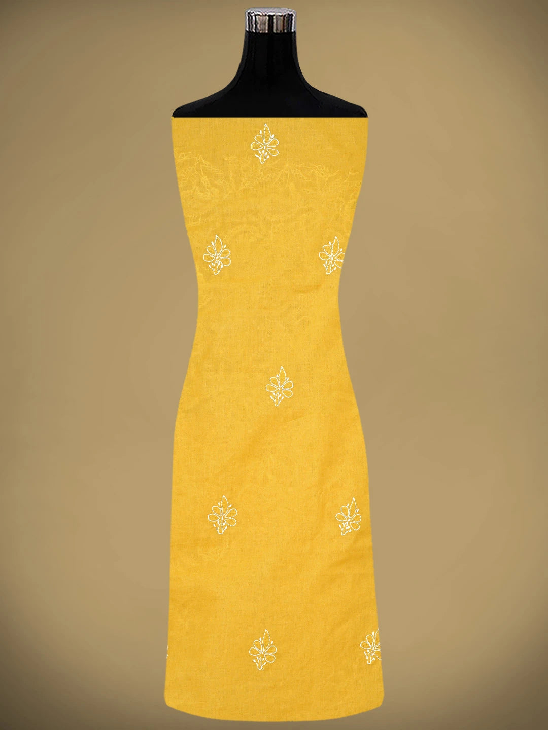 Ada Hand Embroidered Mustard Cotton Lucknowi Chikankari Unstitched Kurta Dupatta Set 01A853605