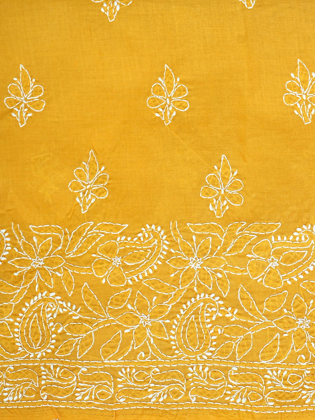 Ada Hand Embroidered Mustard Cotton Lucknowi Chikankari Unstitched Kurta Dupatta Set 01A853605