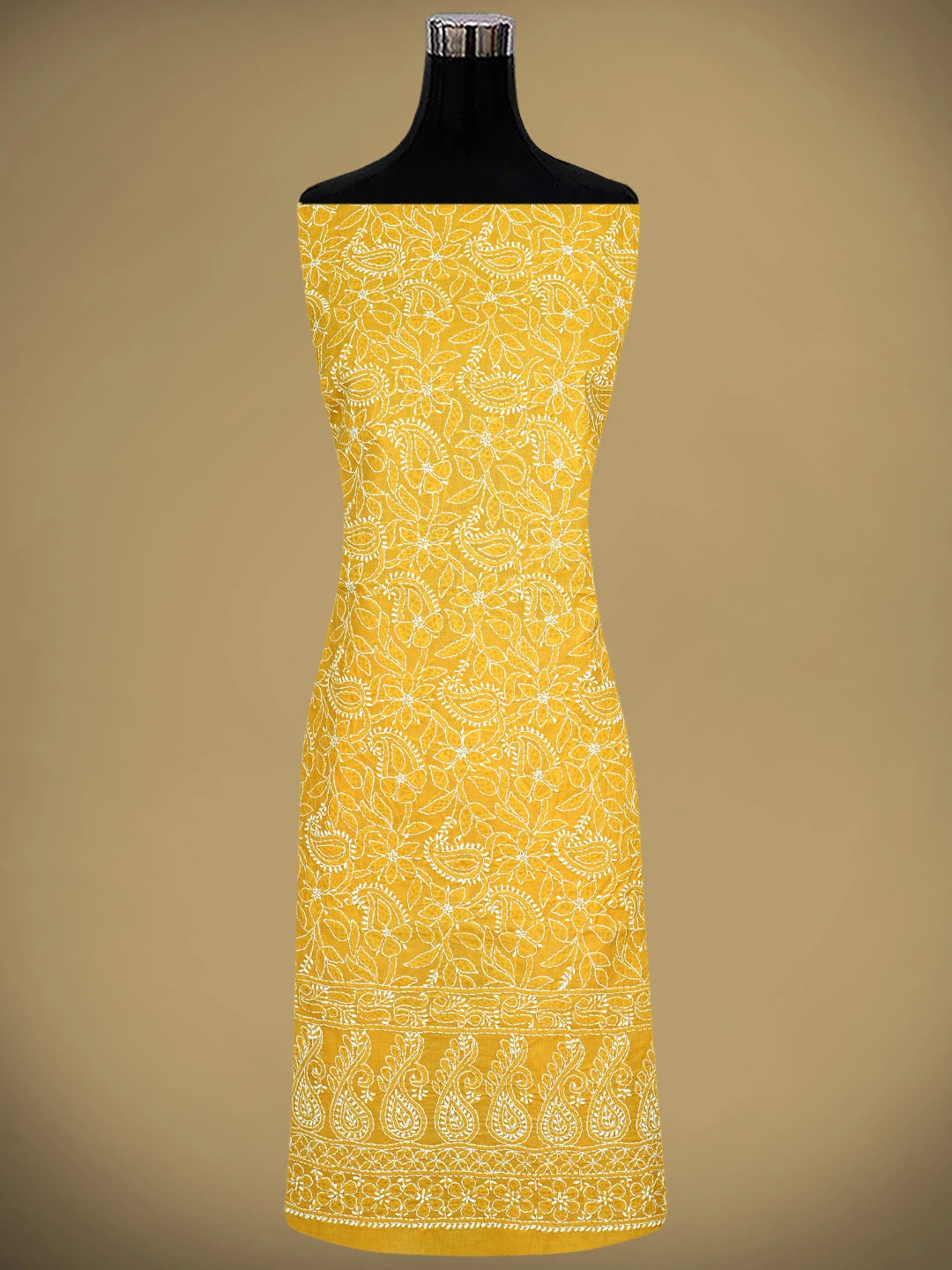 Ada Hand Embroidered Mustard Cotton Lucknowi Chikankari Unstitched Kurta Dupatta Set 01A853605