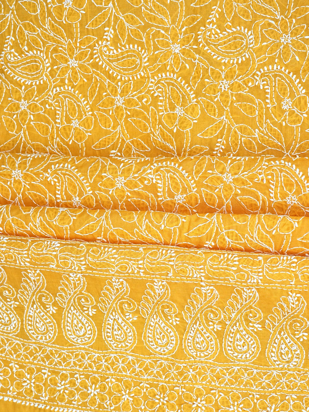 Ada Hand Embroidered Mustard Cotton Lucknowi Chikankari Unstitched Kurta Dupatta Set 01A853605
