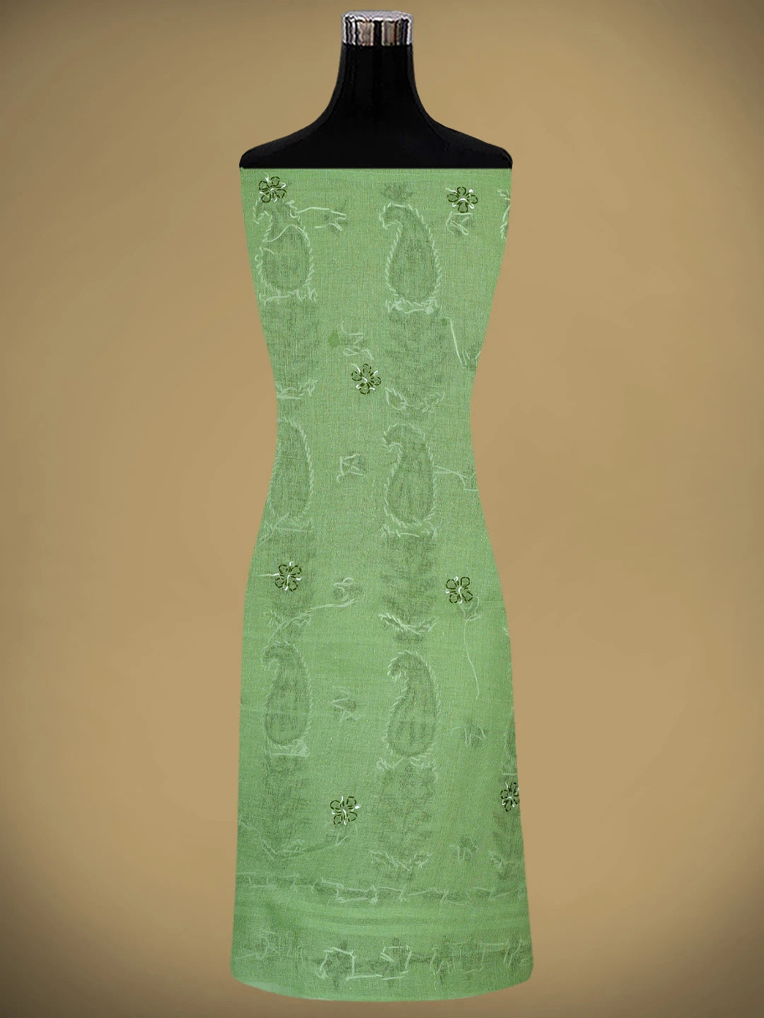 Ada Hand Embroidered Green Cotton Lucknowi Chikankari Unstitched Suit Piece 01A882751