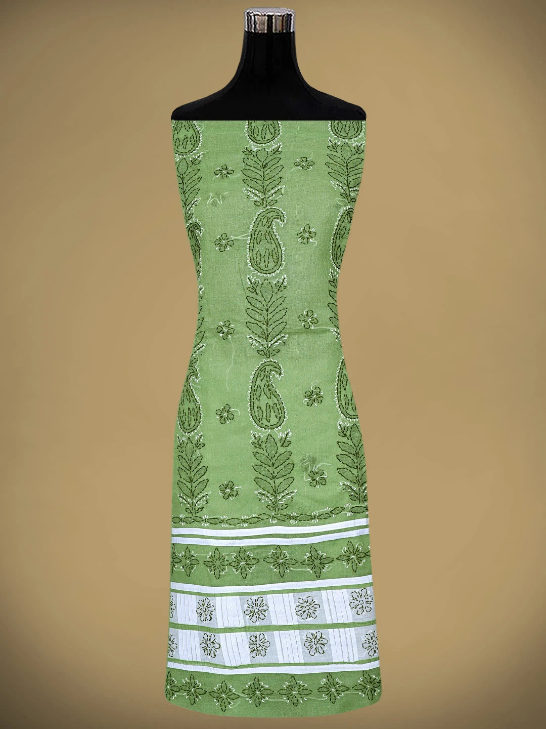 Ada Hand Embroidered Green Cotton Lucknowi Chikankari Unstitched Suit Piece 01A882751