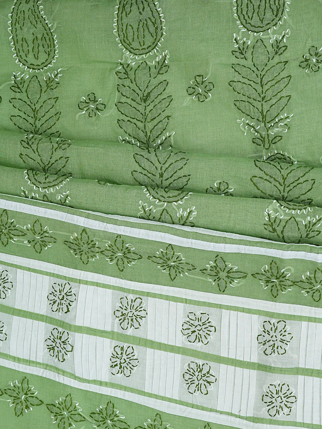 Ada Hand Embroidered Green Cotton Lucknowi Chikankari Unstitched Suit Piece 01A882751