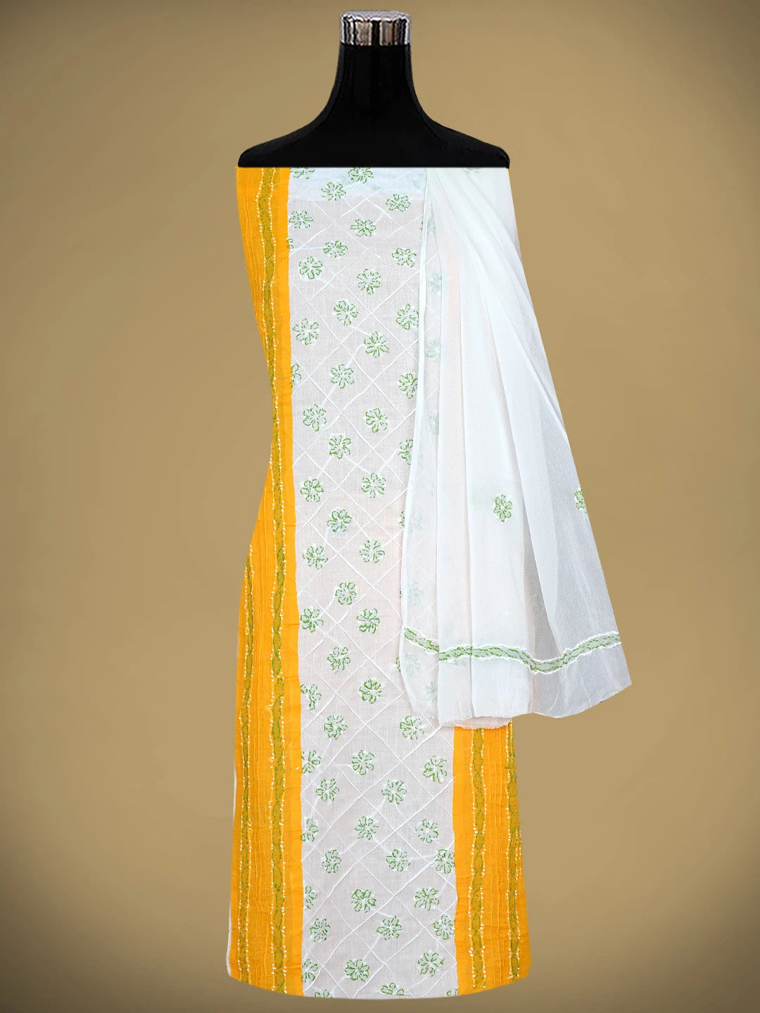 Ada Hand Embroidered Yellow Cotton Lucknowi Chikankari Unstitched Suit Piece 01A882753