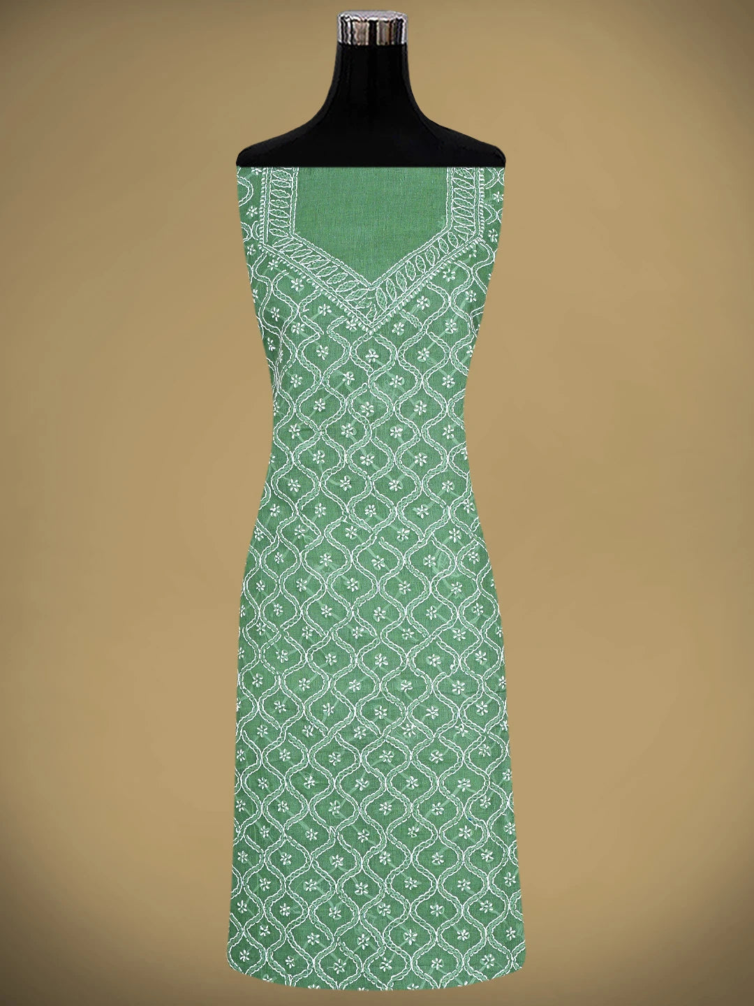 Ada Hand Embroidered Green Cotton Lucknowi Chikankari Unstitched Suit Piece 01A882364