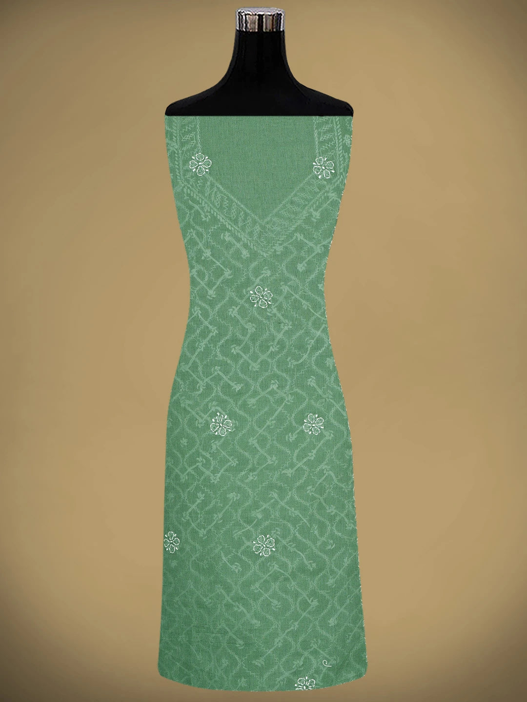 Ada Hand Embroidered Green Cotton Lucknowi Chikankari Unstitched Suit Piece 01A882364