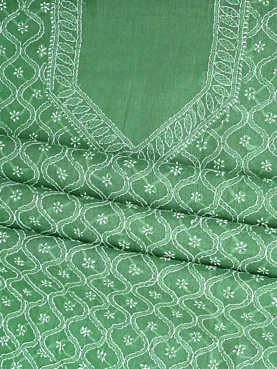 Ada Hand Embroidered Green Cotton Lucknowi Chikankari Unstitched Suit Piece 01A882364