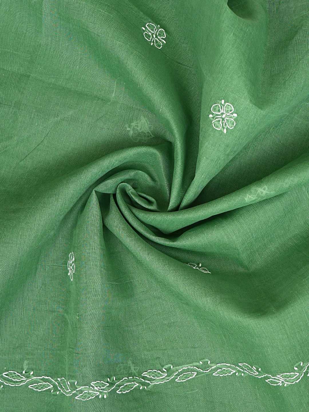 Ada Hand Embroidered Green Cotton Lucknowi Chikankari Unstitched Suit Piece 01A882364