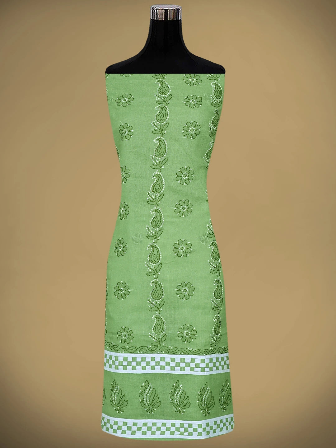 Ada Hand Embroidered Green Cotton Lucknowi Chikankari Unstitched Suit Piece 01A882752