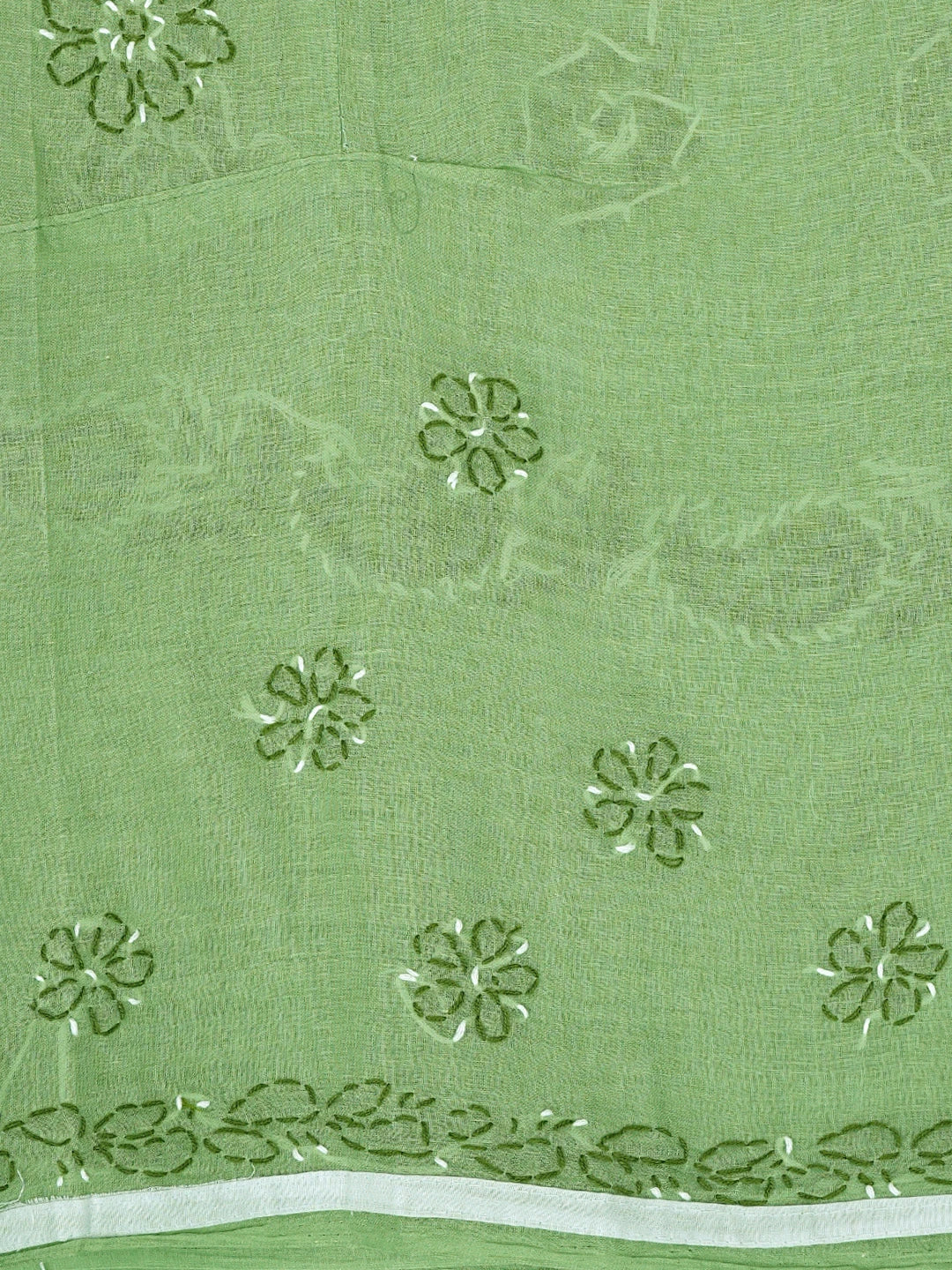 Ada Hand Embroidered Green Cotton Lucknowi Chikankari Unstitched Suit Piece 01A882752