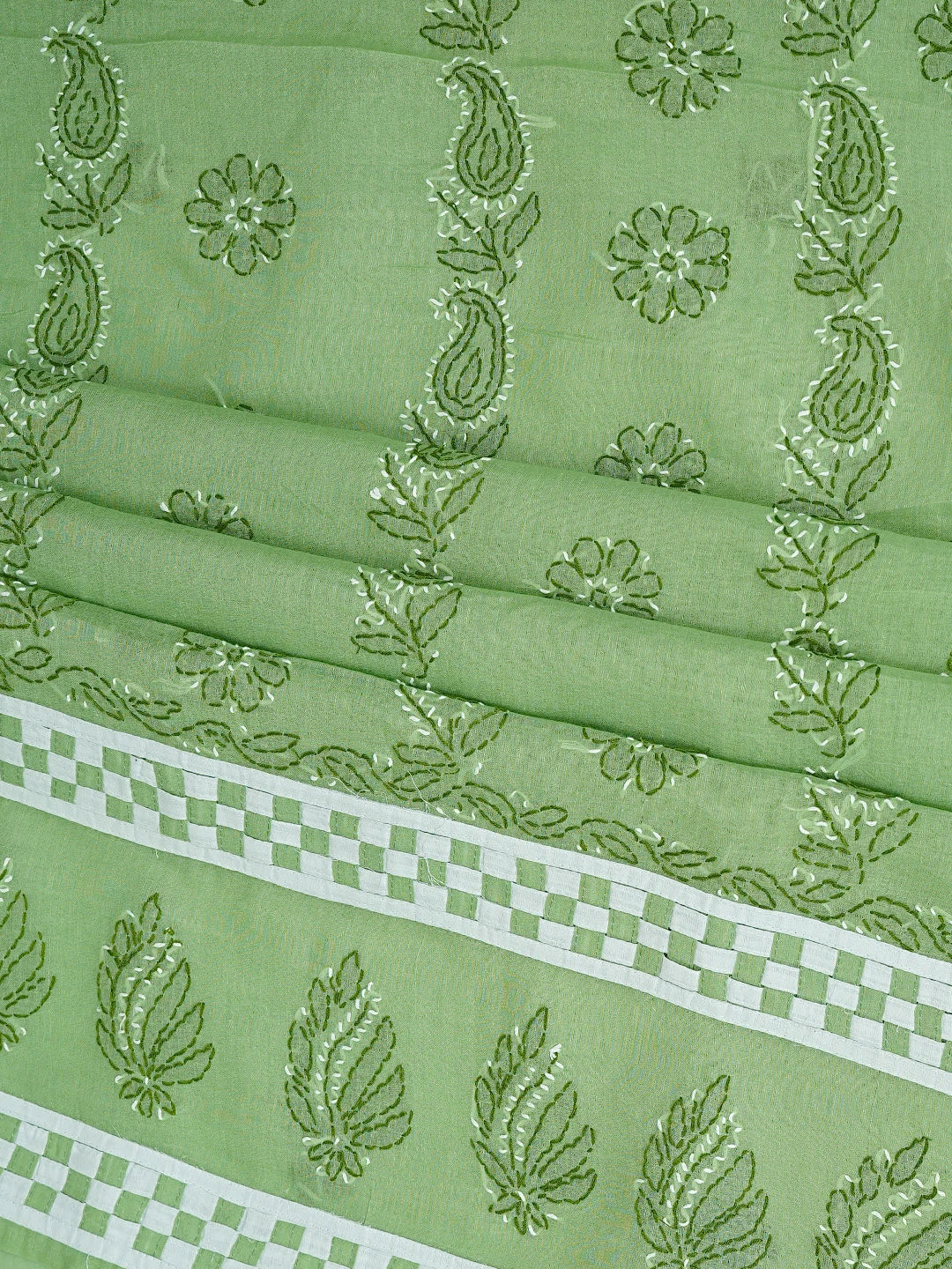 Ada Hand Embroidered Green Cotton Lucknowi Chikankari Unstitched Suit Piece 01A882752