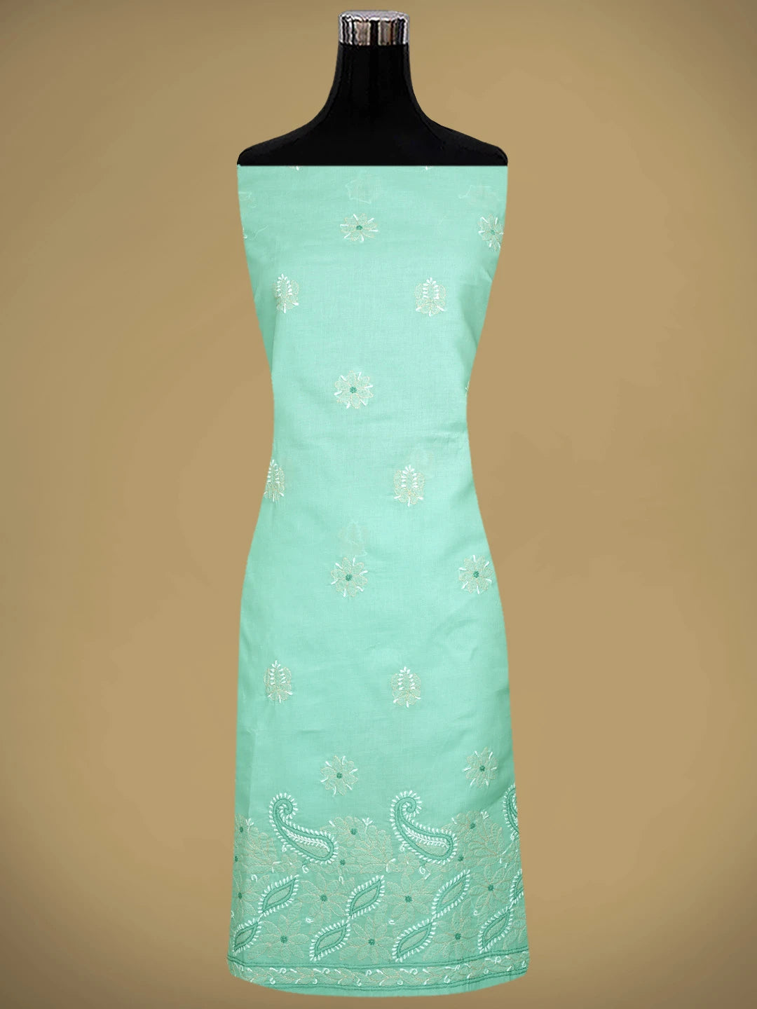 Ada Hand Embroidered Sea Green Cotton Lucknowi Chikankari Unstitched Suit Piece 01A879345