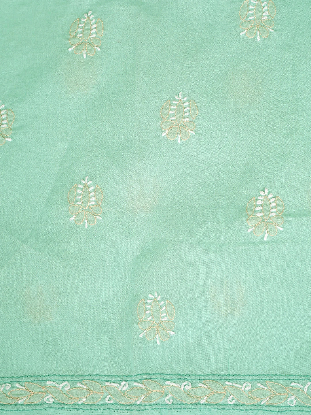 Ada Hand Embroidered Sea Green Cotton Lucknowi Chikankari Unstitched Suit Piece 01A879345