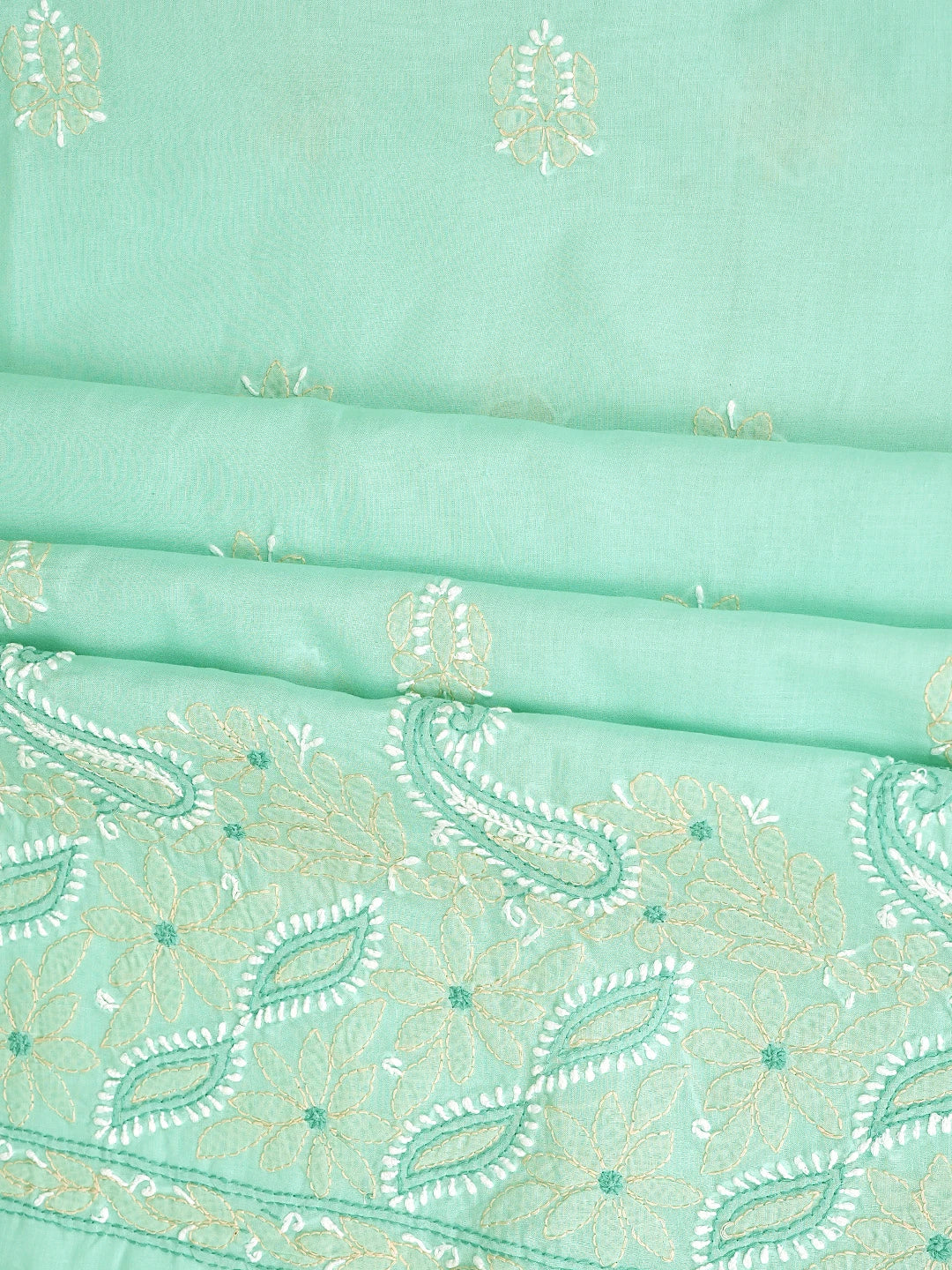 Ada Hand Embroidered Sea Green Cotton Lucknowi Chikankari Unstitched Suit Piece 01A879345