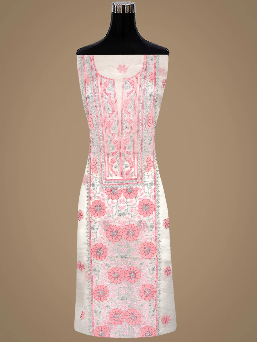 Ada Hand Embroidered Beige Organza Lucknowi Chikankari Unstitched Kurta Dupatta Set 01A877586