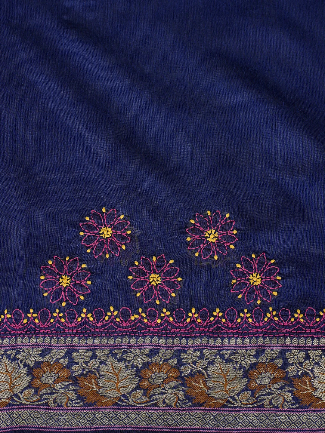 Ada Hand Embroidered Navy Blue Chanderi Lucknowi Chikankari Saree With Blouse 01A877305