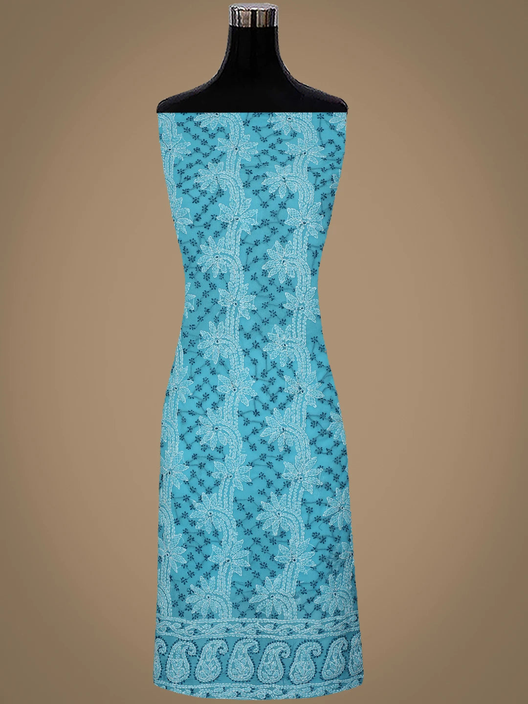 Ada Hand Embroidered Blue Georgette Lucknowi Chikankari Unstitched Suit Piece 01A872107