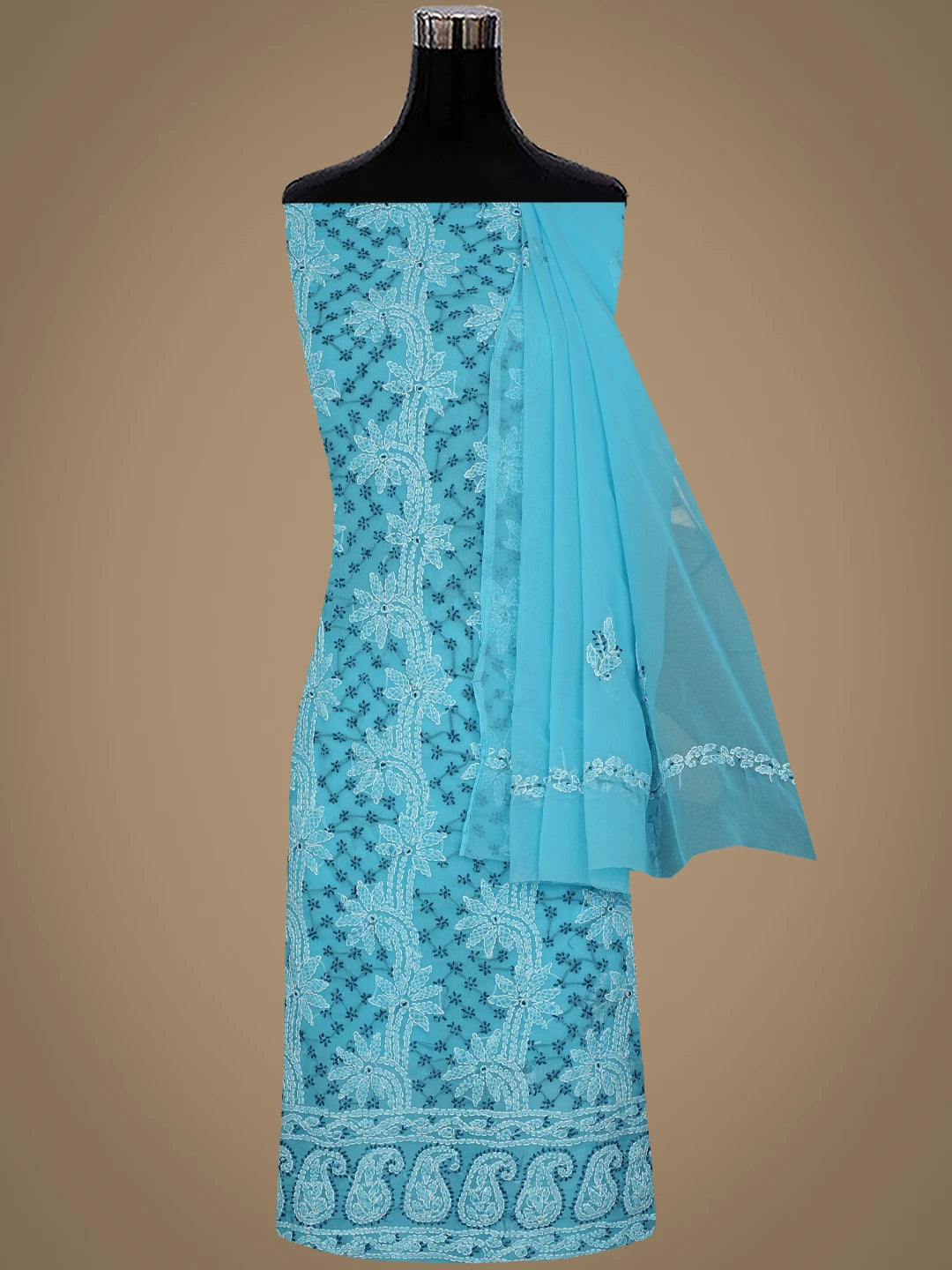Ada Hand Embroidered Blue Georgette Lucknowi Chikankari Unstitched Suit Piece 01A872107
