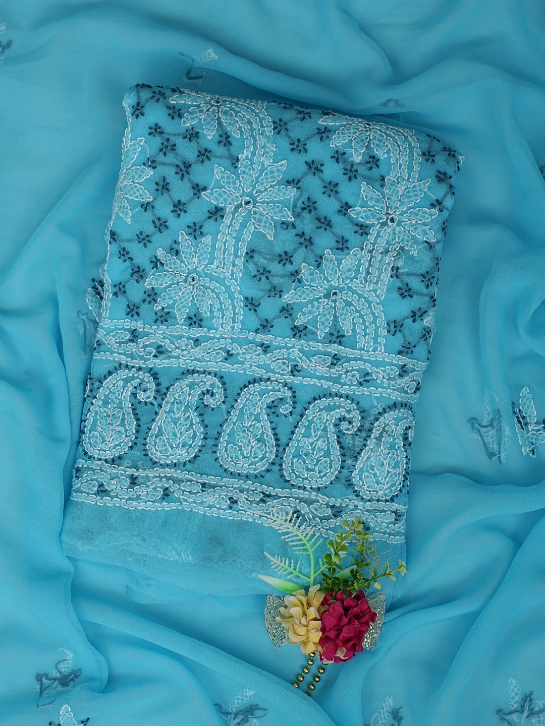 Ada Hand Embroidered Blue Georgette Lucknowi Chikankari Unstitched Suit Piece 01A872107