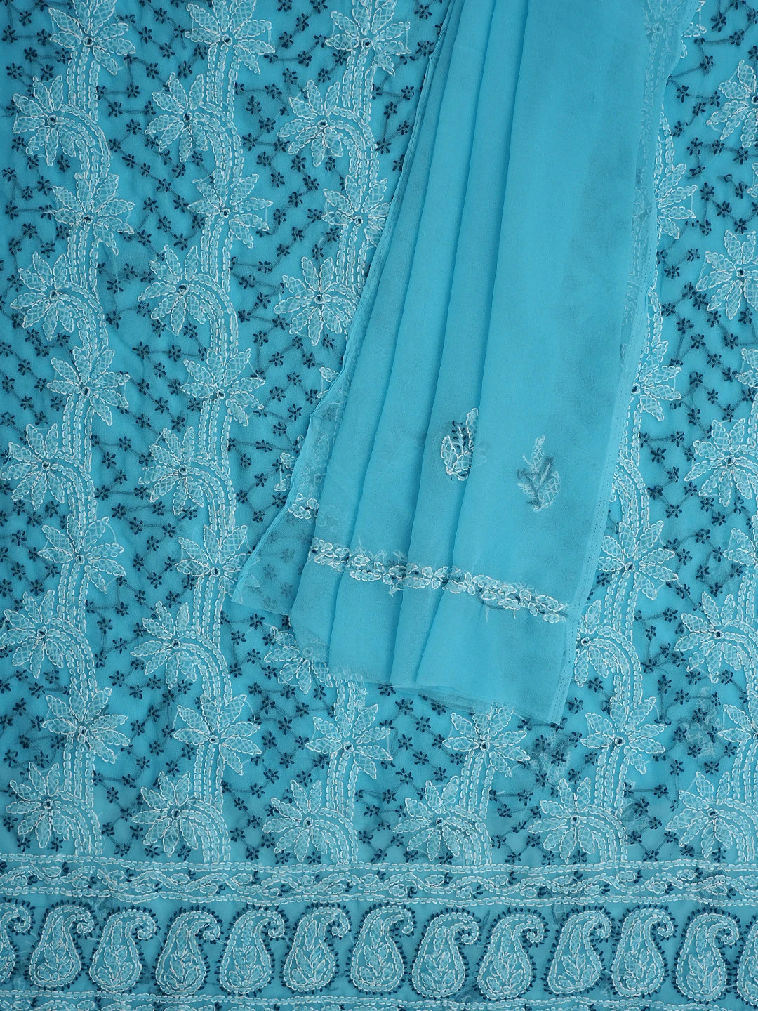 Ada Hand Embroidered Blue Georgette Lucknowi Chikankari Unstitched Suit Piece 01A872107