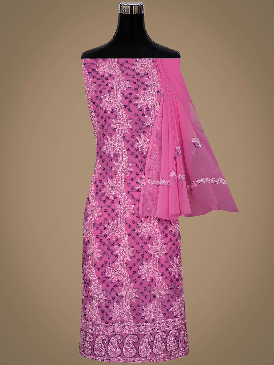 Ada Hand Embroidered Cerise Pink Georgette Lucknowi Chikankari Unstitched Suit Piece 01A872114