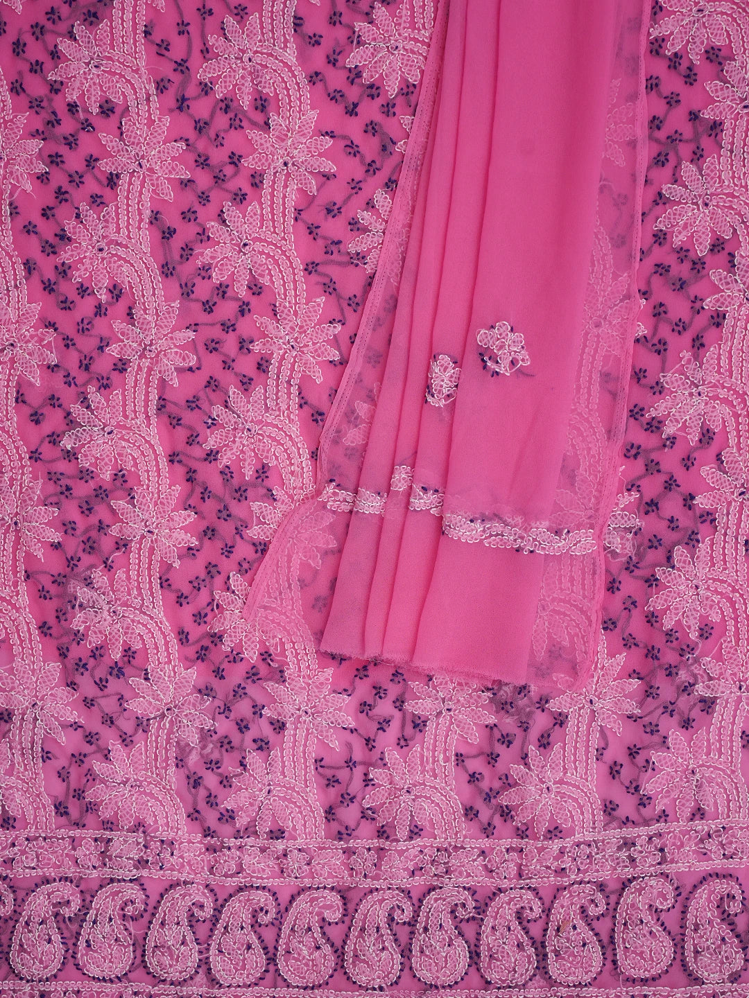 Ada Hand Embroidered Cerise Pink Georgette Lucknowi Chikankari Unstitched Suit Piece 01A872114