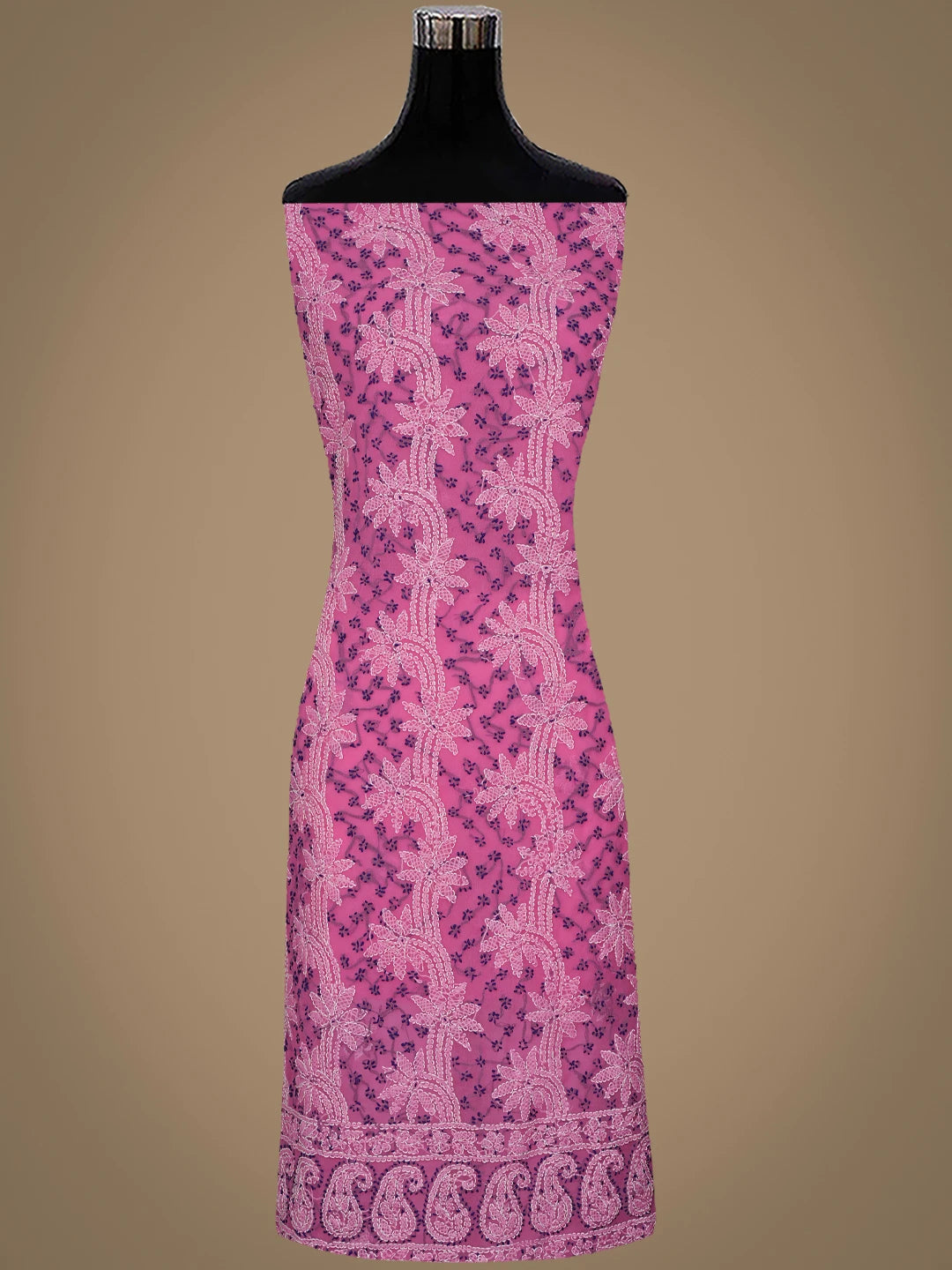 Ada Hand Embroidered Cerise Pink Georgette Lucknowi Chikankari Unstitched Suit Piece 01A872114