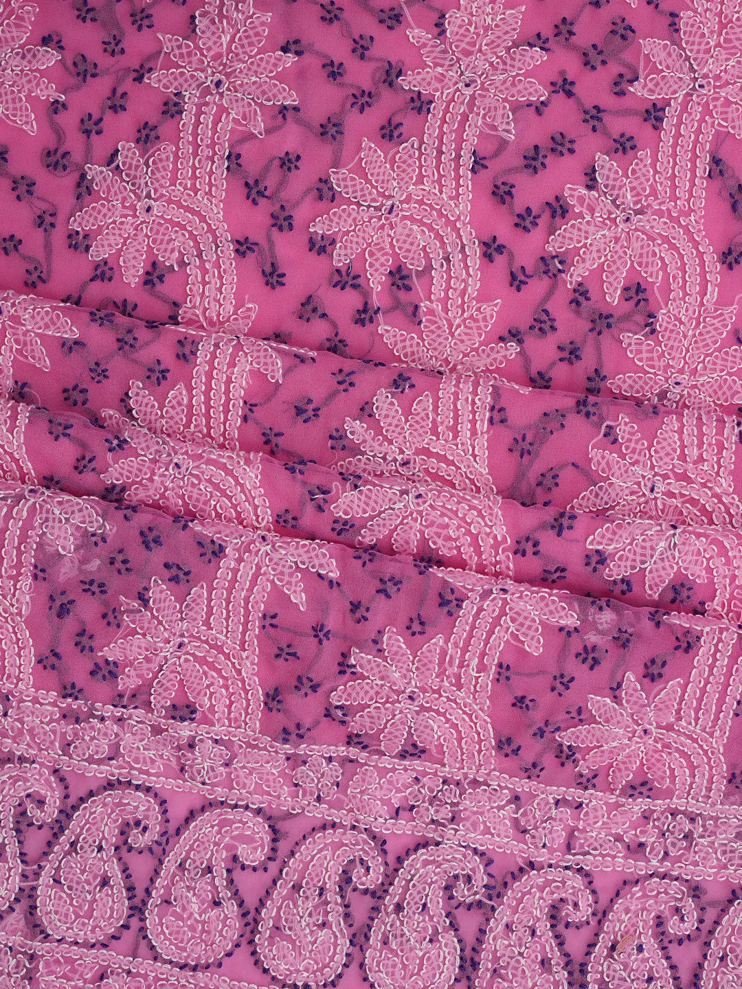 Ada Hand Embroidered Cerise Pink Georgette Lucknowi Chikankari Unstitched Suit Piece 01A872114