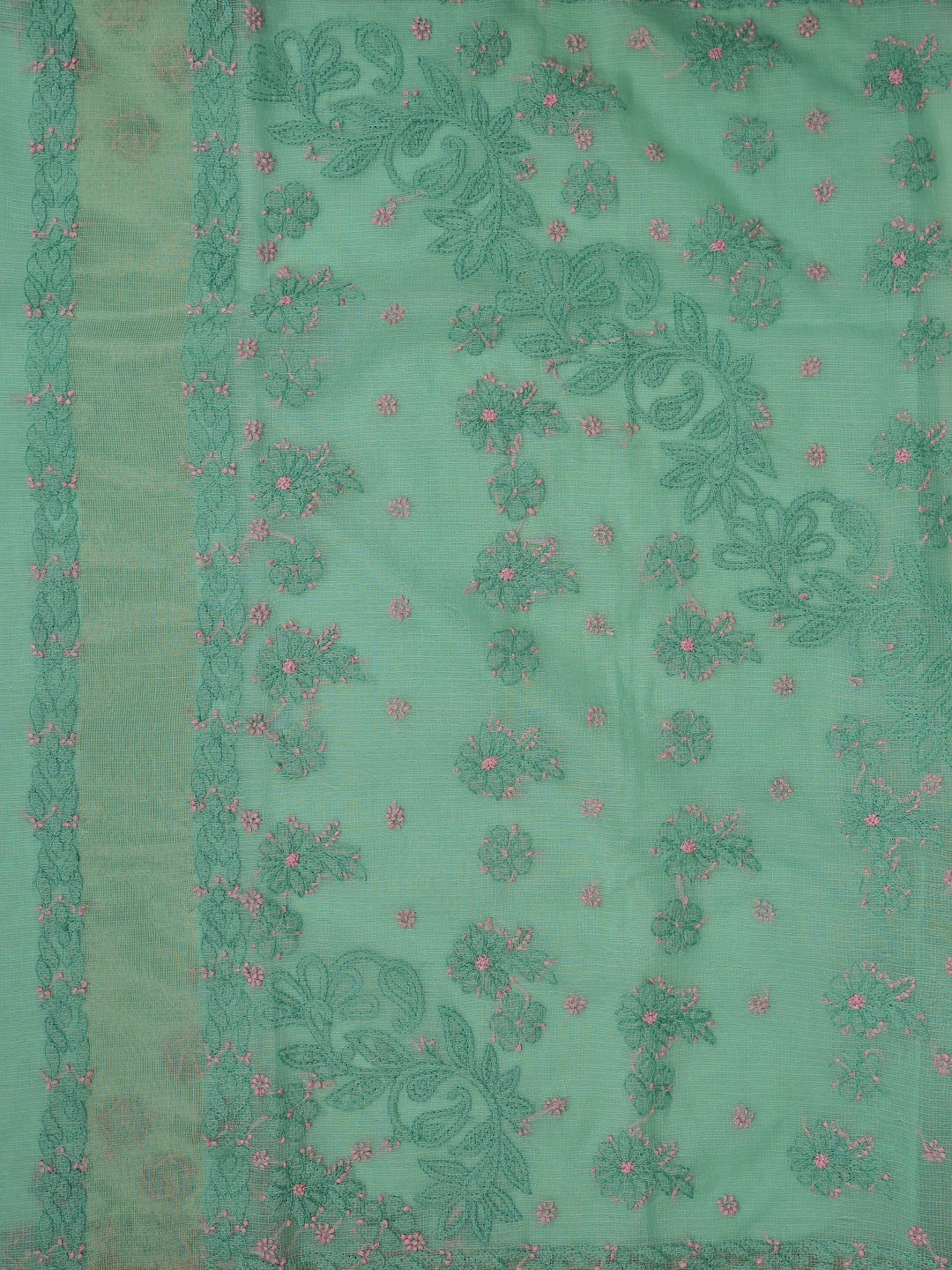 Ada Hand Embroidered Green Chanderi Lucknowi Chikankari Saree With Blouse 01A877300