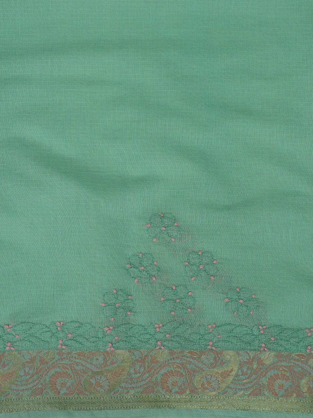 Ada Hand Embroidered Green Chanderi Lucknowi Chikankari Saree With Blouse 01A877300
