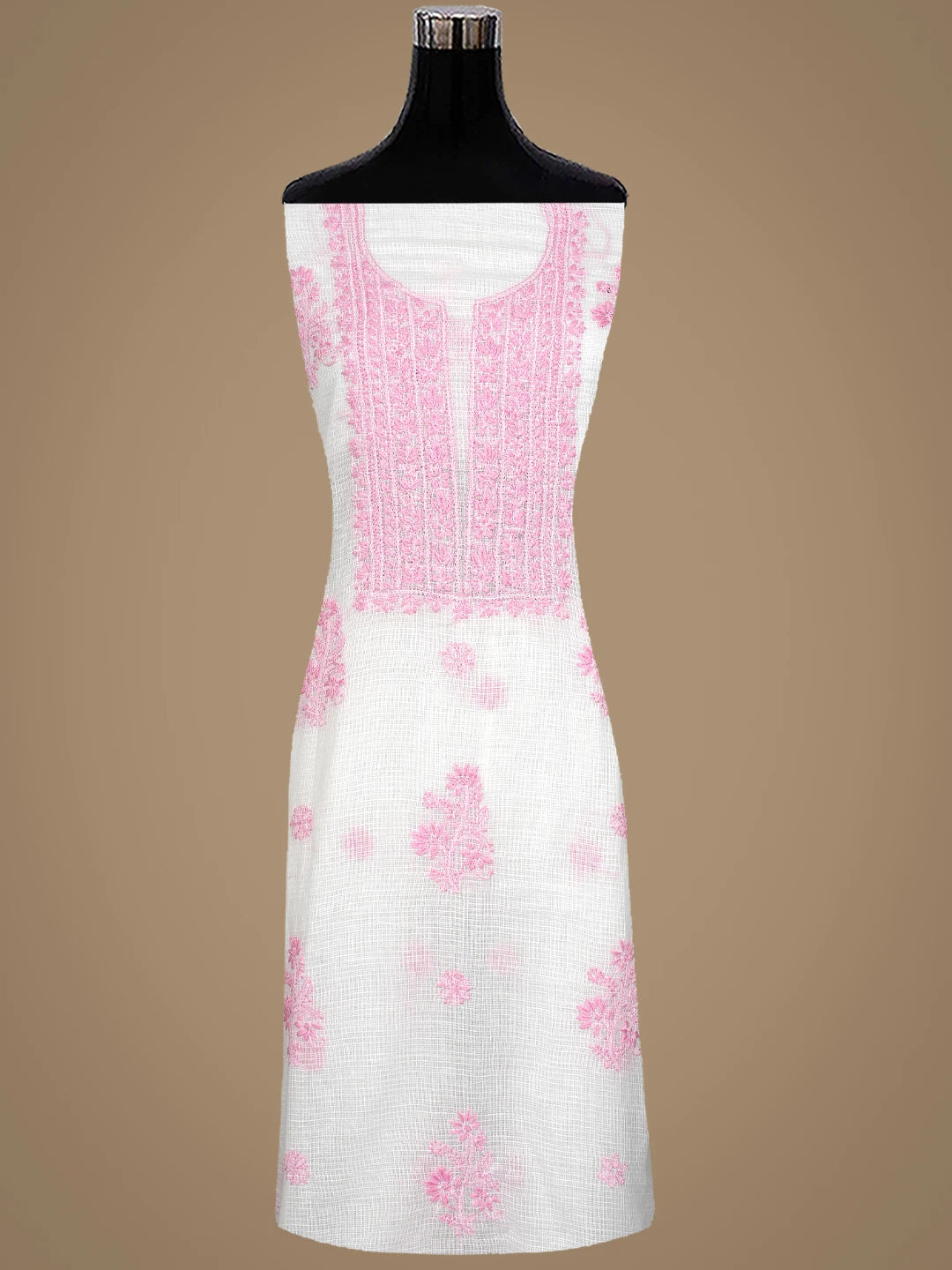 Ada Hand Embroidered White Kota Lucknowi Chikankari Unstitched Kurta Dupatta Set 01A876911