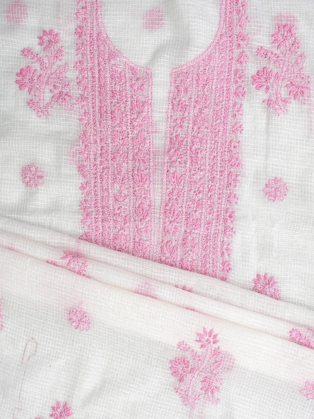 Ada Hand Embroidered White Kota Lucknowi Chikankari Unstitched Kurta Dupatta Set 01A876911