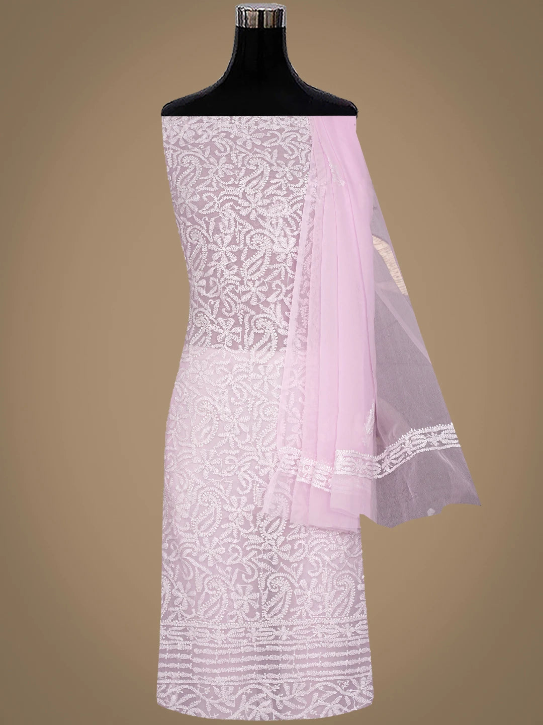 Ada Hand Embroidered Pink Georgette Lucknowi Chikankari Unstitched Suit Piece 01A878913