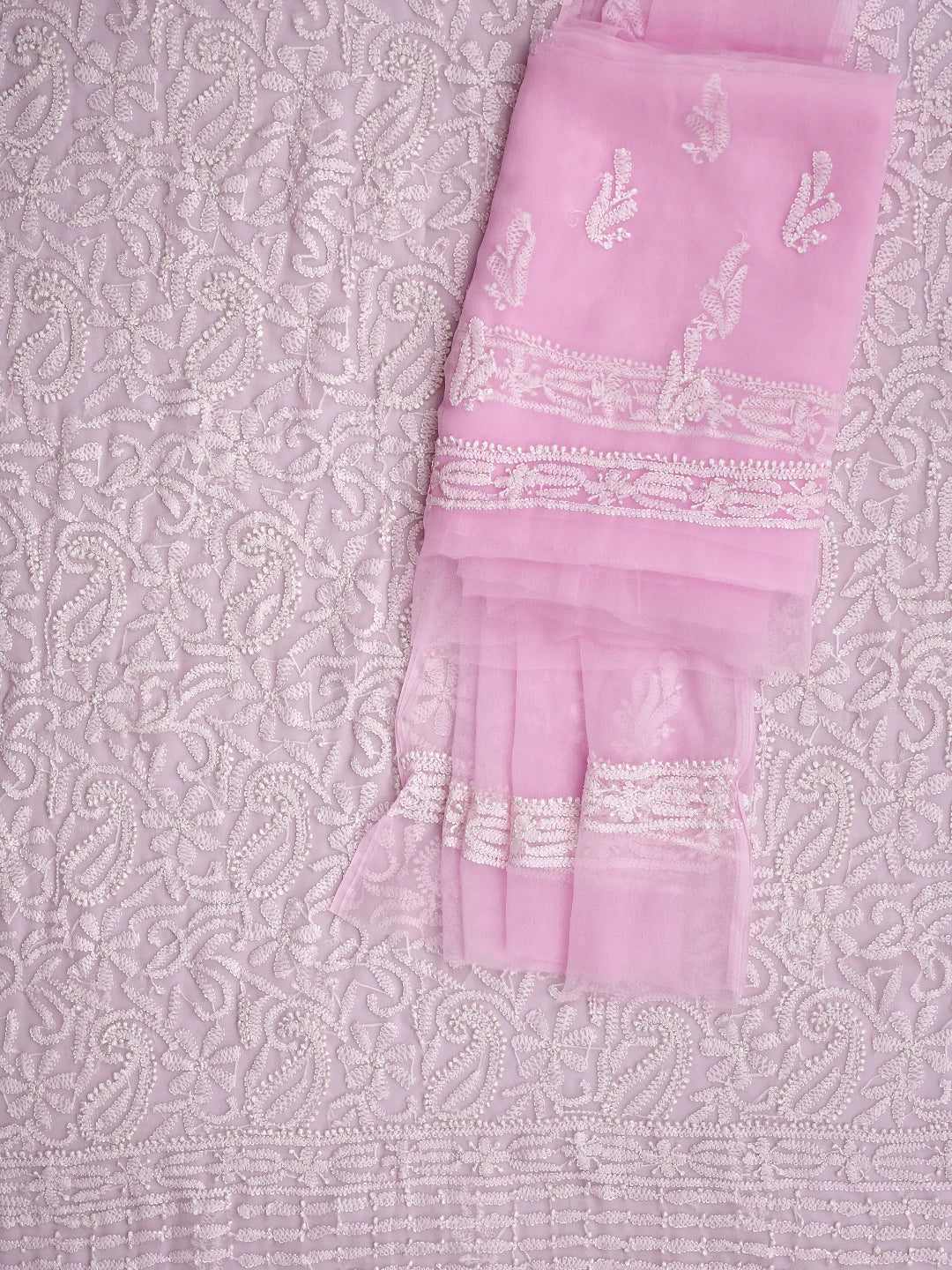Ada Hand Embroidered Pink Georgette Lucknowi Chikankari Unstitched Suit Piece 01A878913