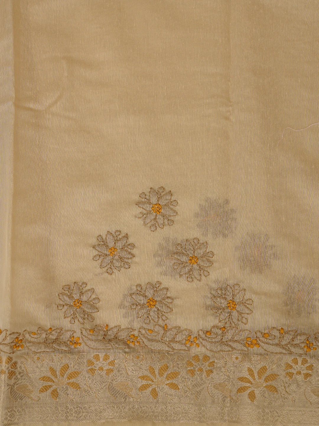 Ada Hand Embroidered Fawn Chanderi Lucknowi Chikankari Saree With Blouse 01A877297