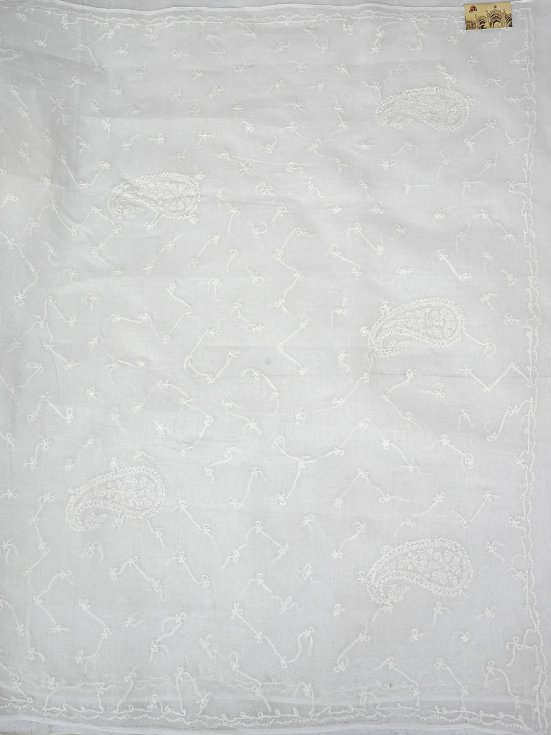 Ada Hand Embroidered White Cotton Lucknowi Chikankari Saree and Blouse 01A882922