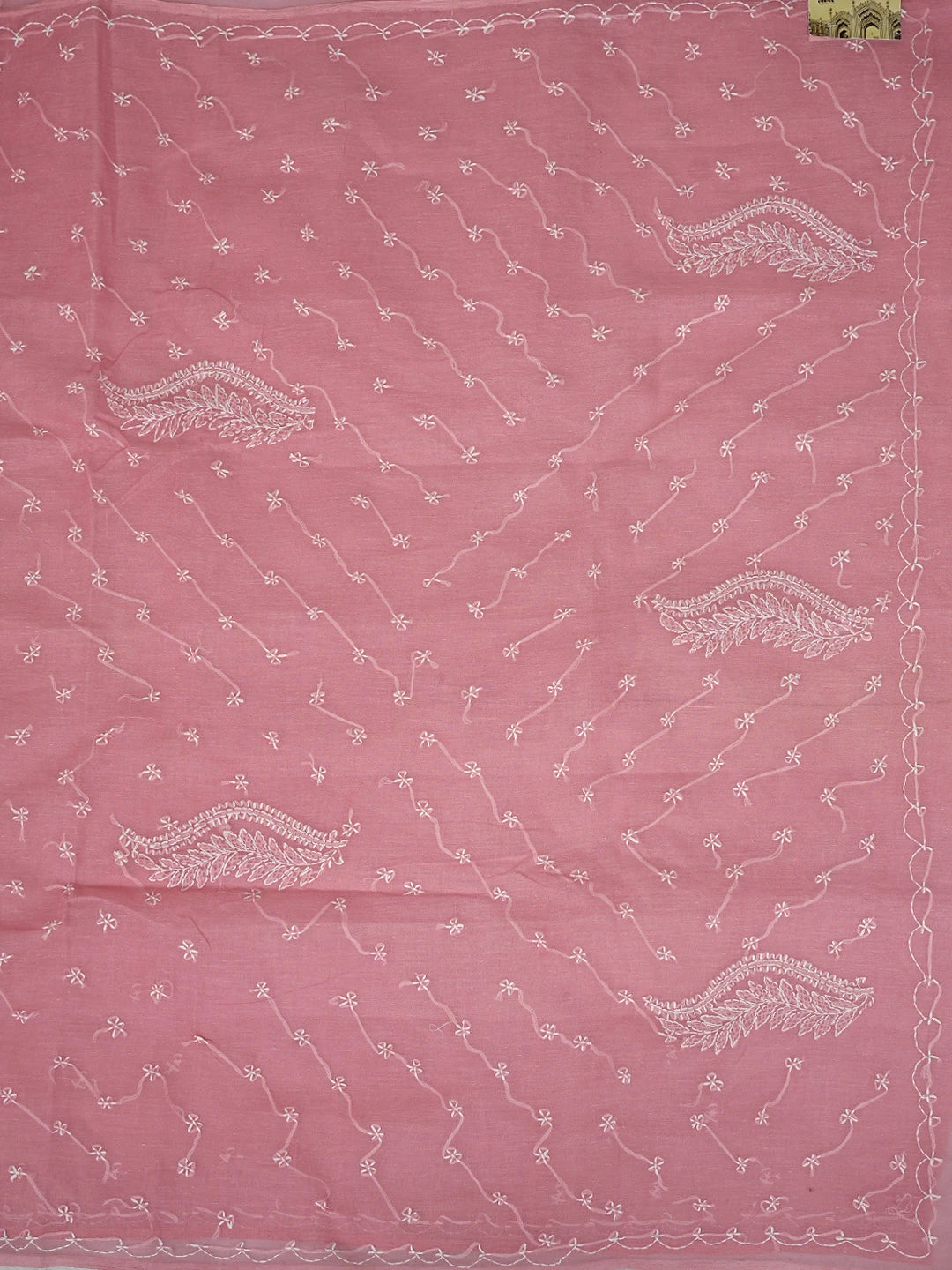 Ada Hand Embroidered Carrot Pink Cotton Lucknowi Chikankari Saree and Blouse 01A882911