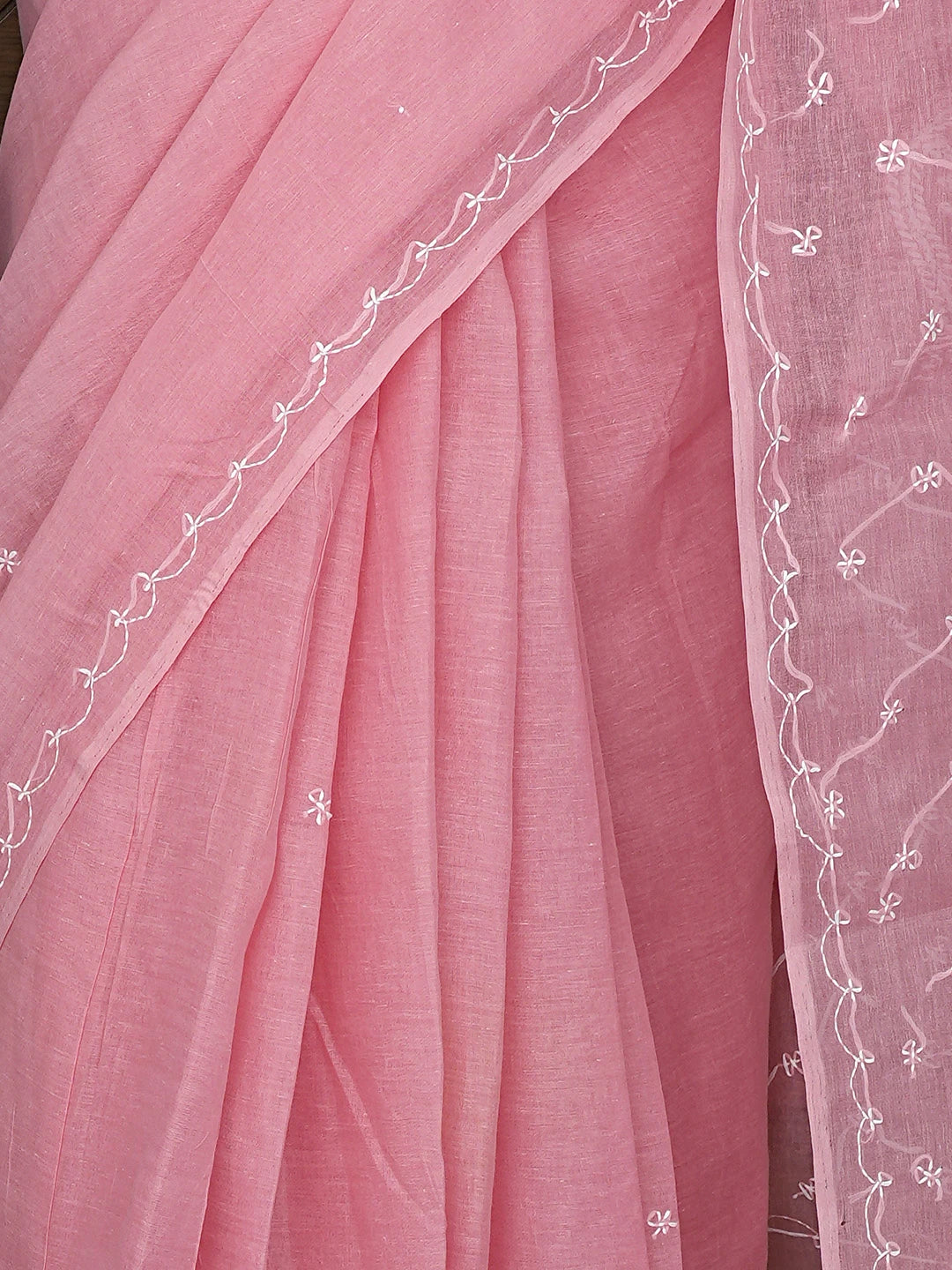 Ada Hand Embroidered Carrot Pink Cotton Lucknowi Chikankari Saree and Blouse 01A882911