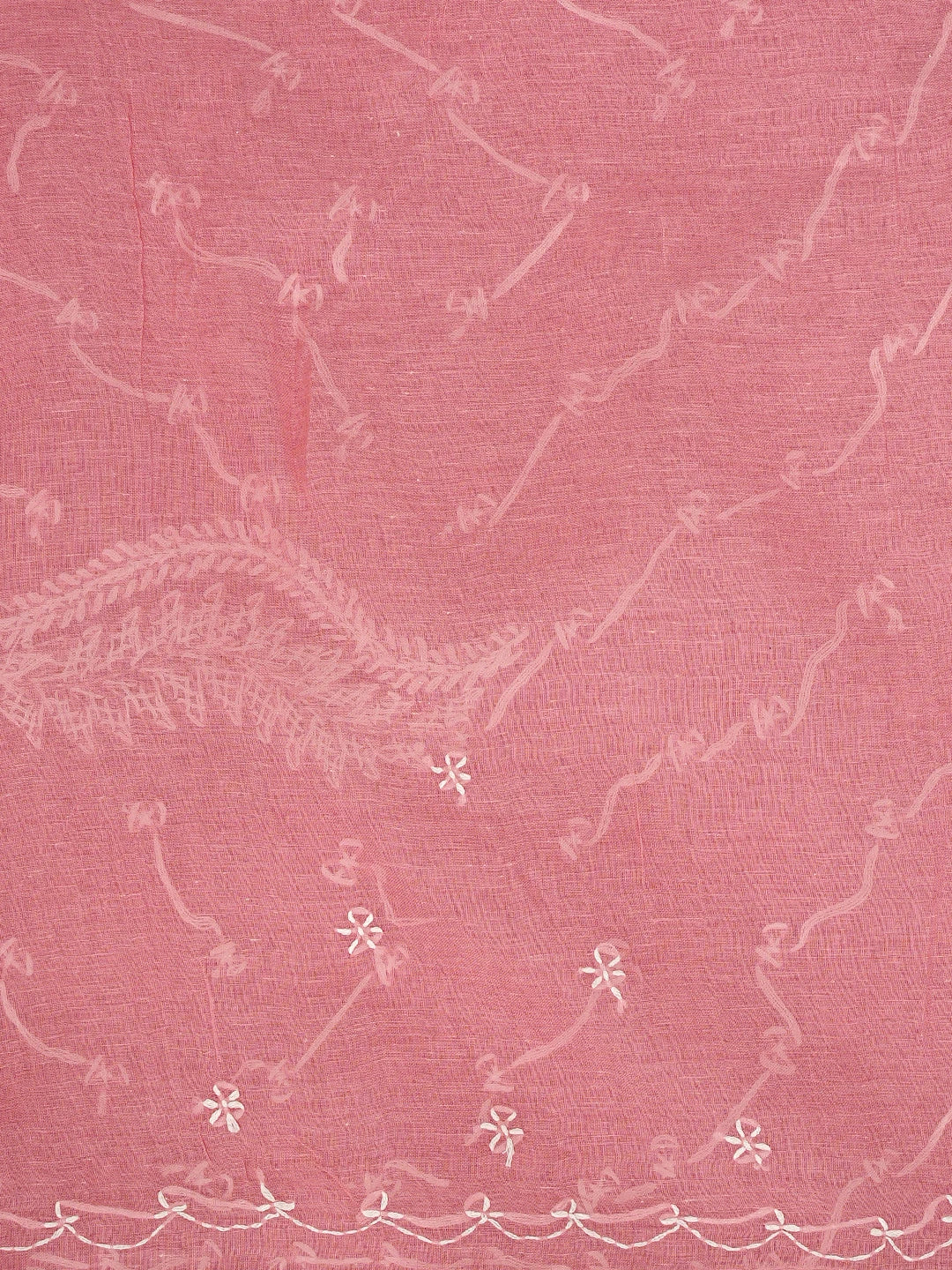 Ada Hand Embroidered Carrot Pink Cotton Lucknowi Chikankari Saree and Blouse 01A882911
