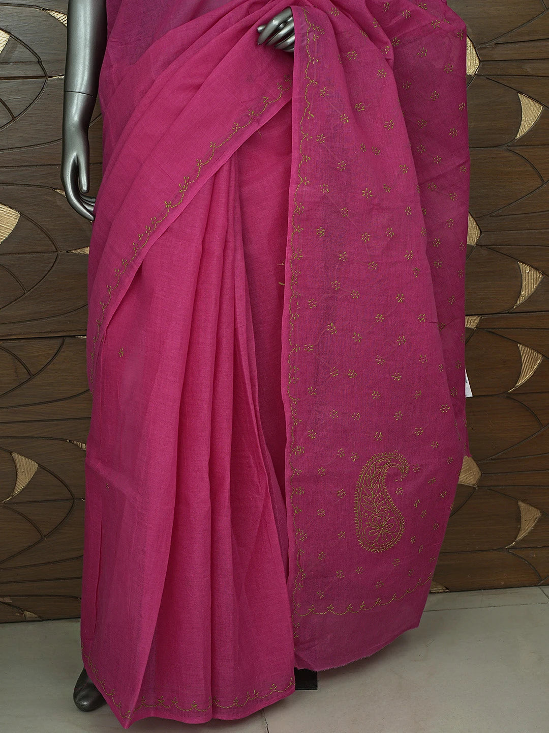 Ada Hand Embroidered Magenta Cotton Lucknowi Chikankari Saree and Blouse 01A882917