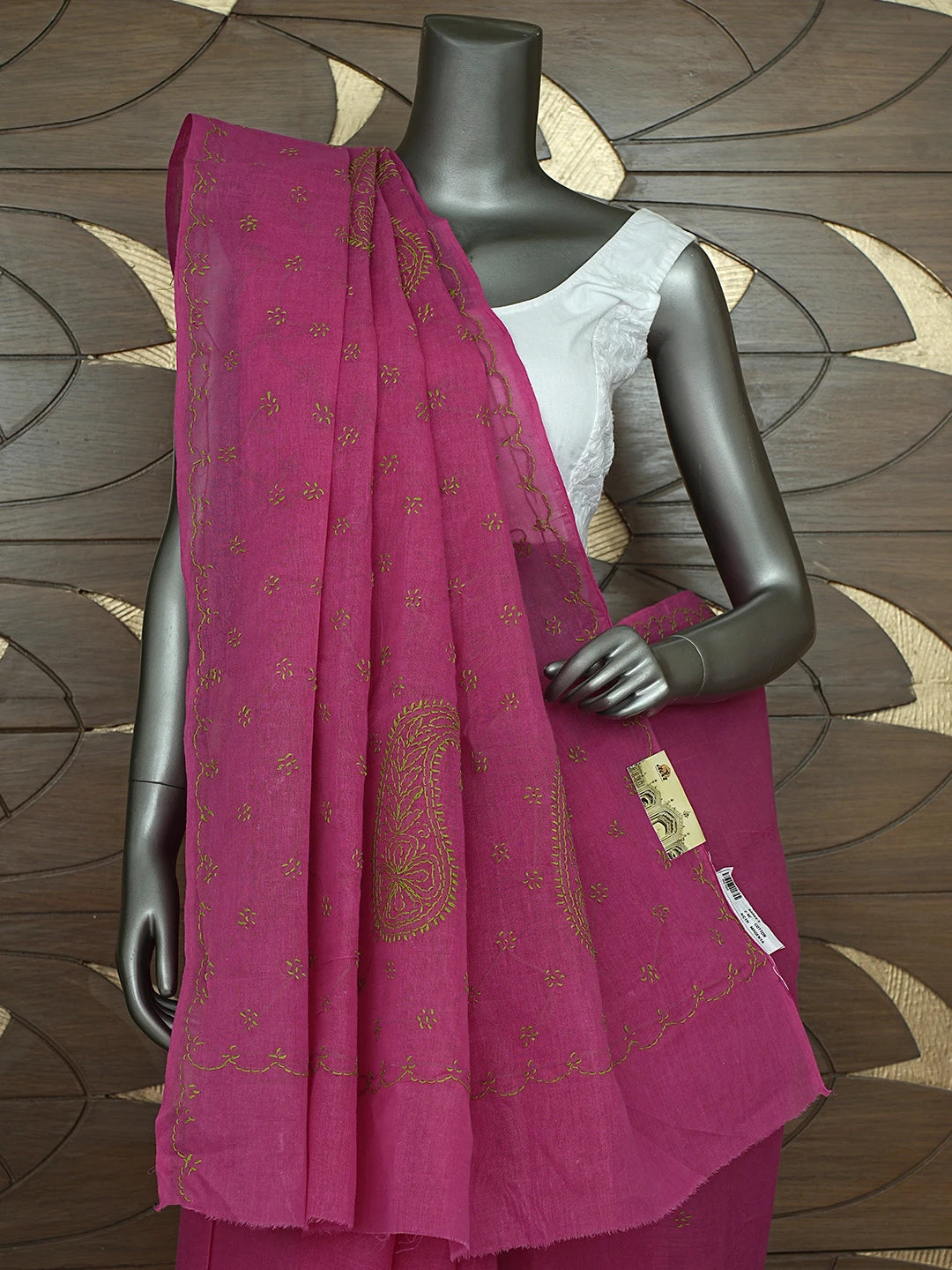Ada Hand Embroidered Magenta Cotton Lucknowi Chikankari Saree and Blouse 01A882917