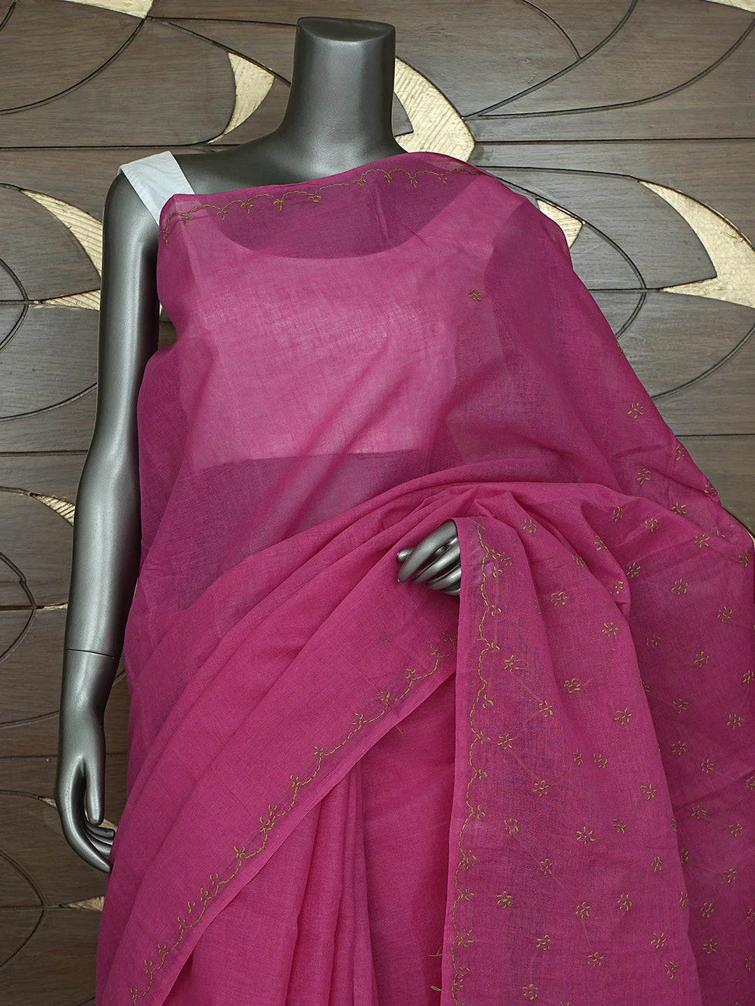 Ada Hand Embroidered Magenta Cotton Lucknowi Chikankari Saree and Blouse 01A882917