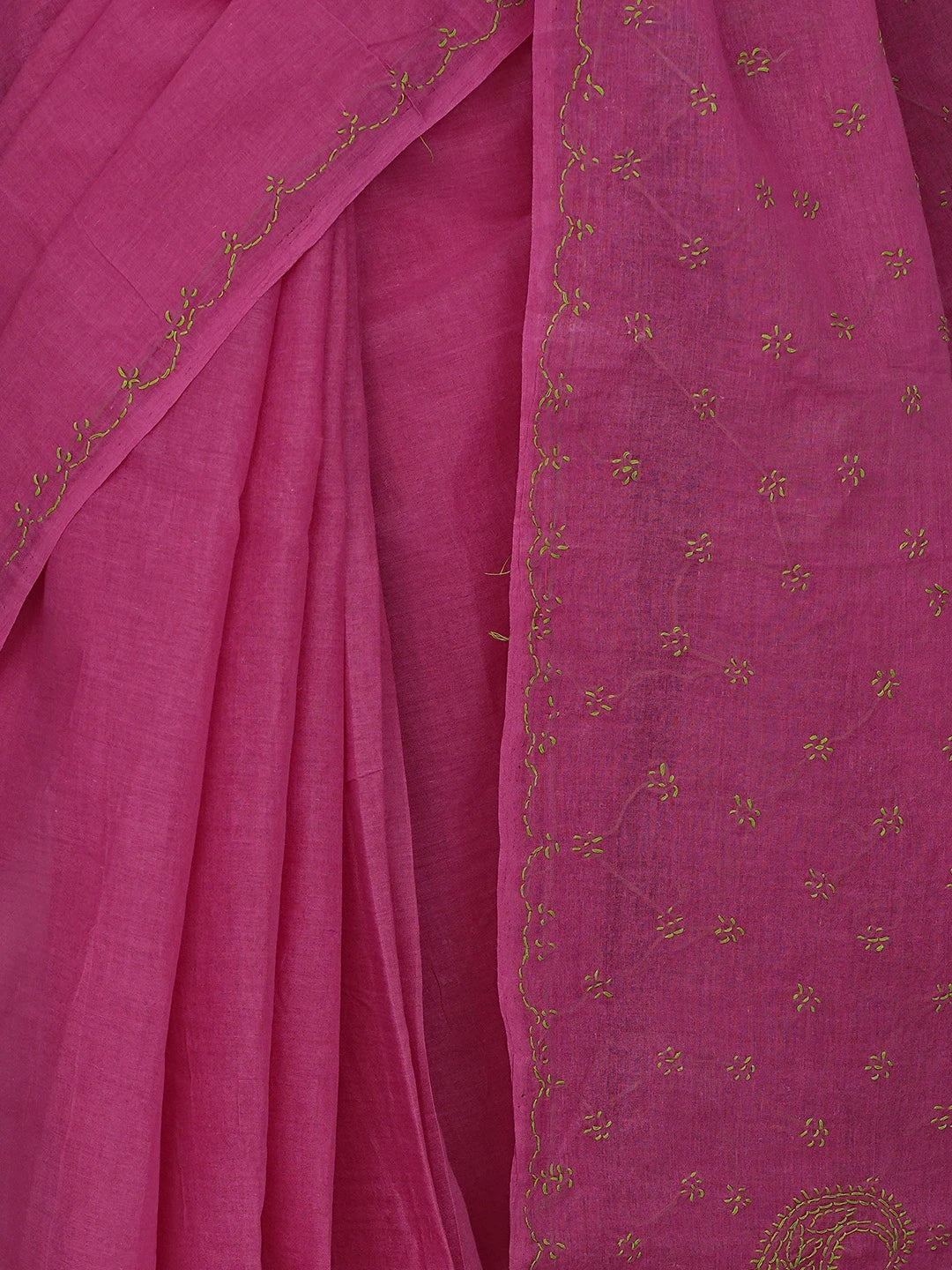 Ada Hand Embroidered Magenta Cotton Lucknowi Chikankari Saree and Blouse 01A882917