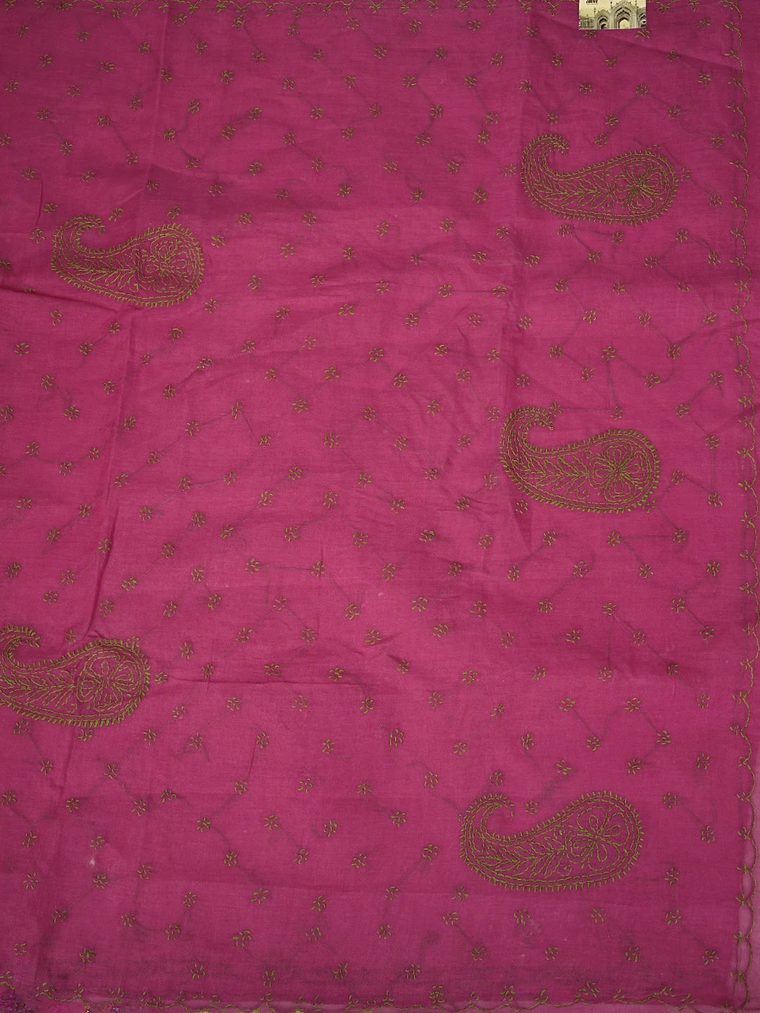 Ada Hand Embroidered Magenta Cotton Lucknowi Chikankari Saree and Blouse 01A882917